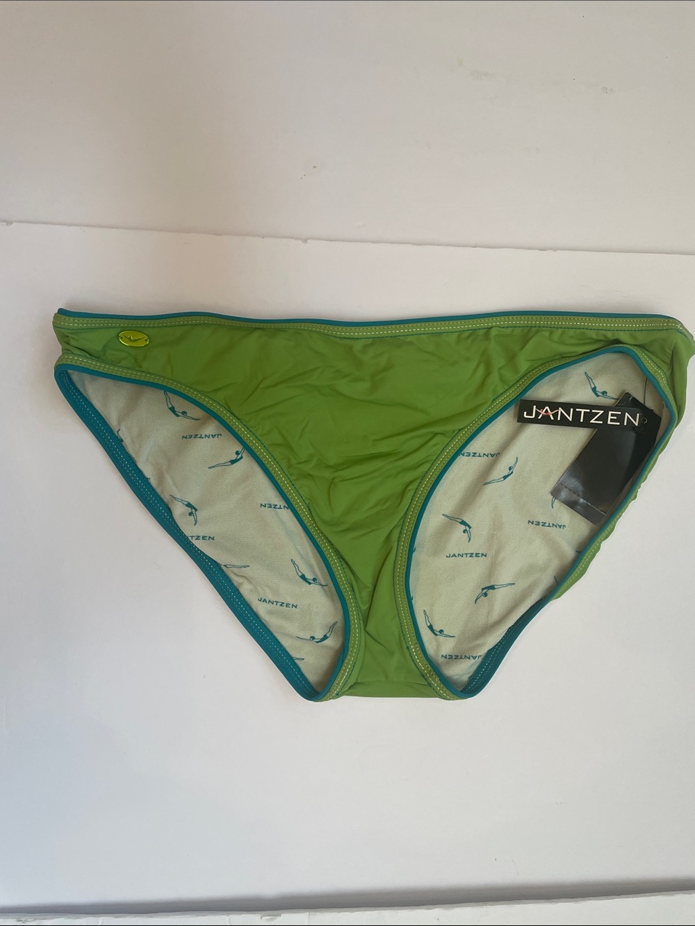 Jantzen Women Lime Green Bikini Swim Briefs with Teal Trim Size 14 NEW